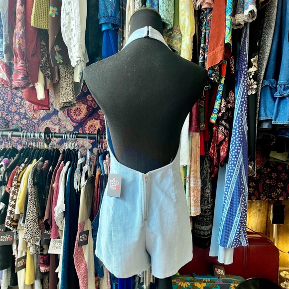 Baby Blue Corduroy Halter Jumpsuit - Picture 3 of 6
